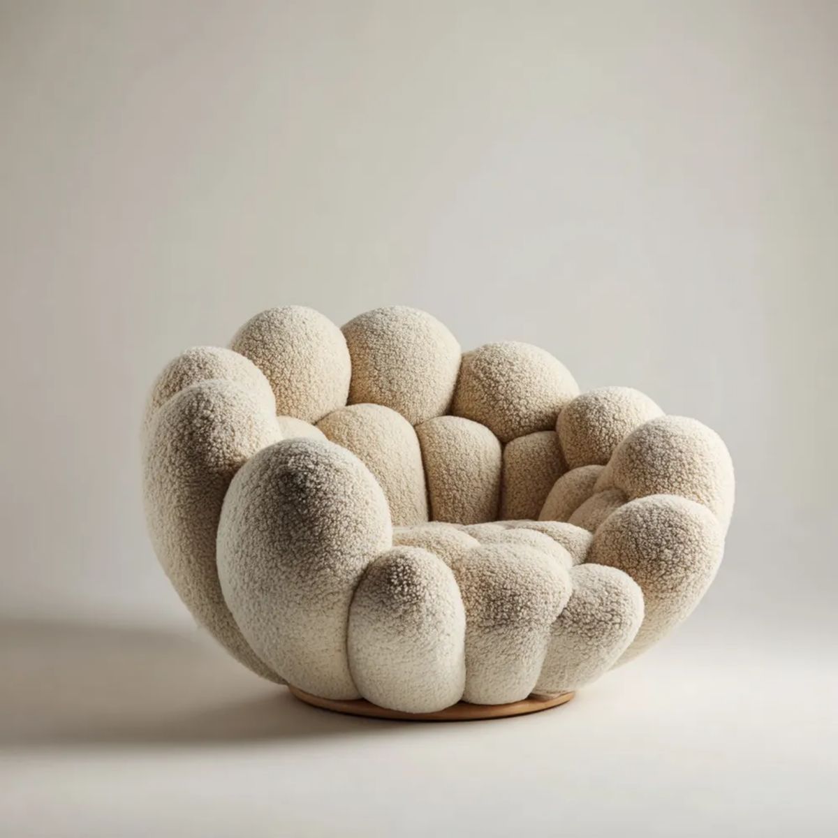 Okrągły fotel wypoczynkowy kremowo-beżowy z tapicerką bouclé, 100 × 92 × 78 cm
