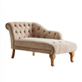 Beżowy szezlong tapicerowany aksamitem poliestrowym 160 x 75 x 76 cm, pikowany, z drewnianymi nogami