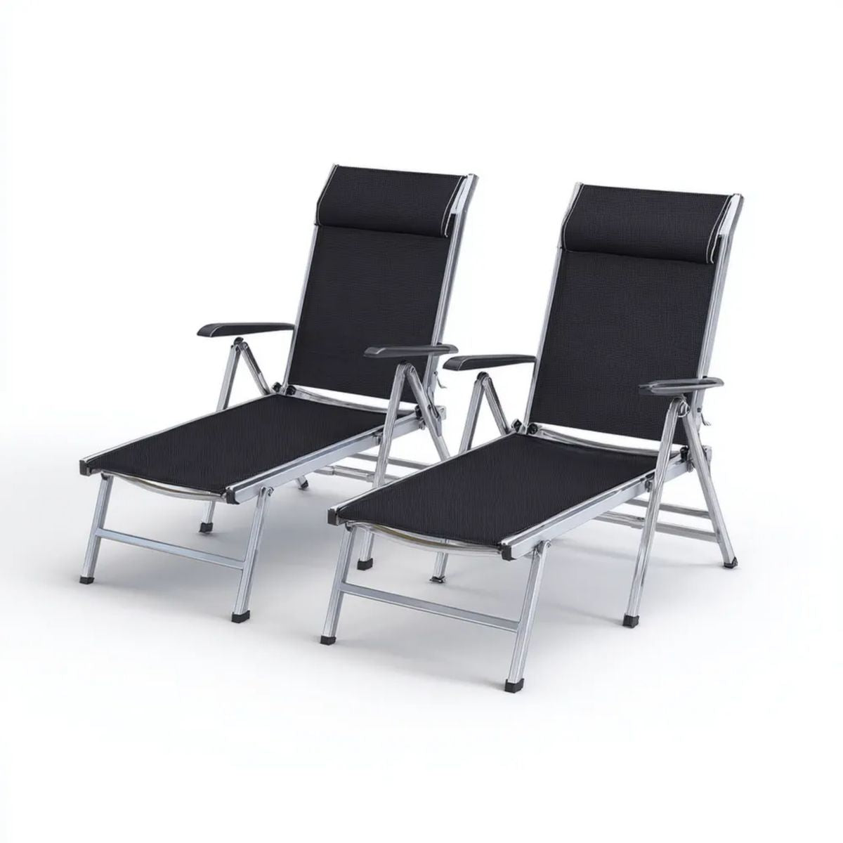 Zestaw 2 czarnych składanych leżaków ogrodowych z aluminium i poliestru PVC 58 × 145 × 90 cm