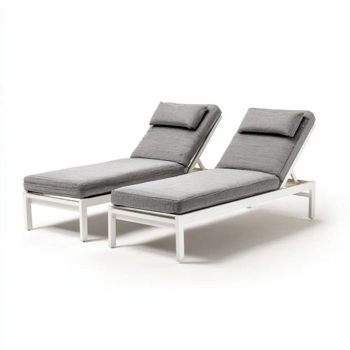 Zestaw 2 regulowanych leżaków ogrodowych z aluminium i poliestru, biało-szary, 195 × 65 × 35 cm