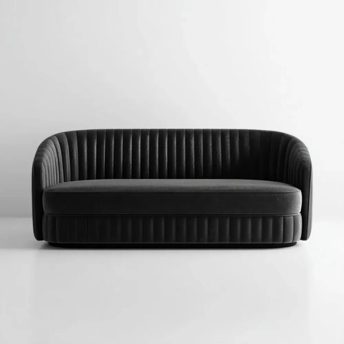 Czarna dwuosobowa sofa aksamitna 180 × 85 × 75 cm, zaokrąglona