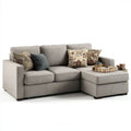 Prawostronna sofa narożna w kształcie L z szezlongiem, szara, tapicerowana tkaniną poliestrową, 230 × 160 × 88 cm