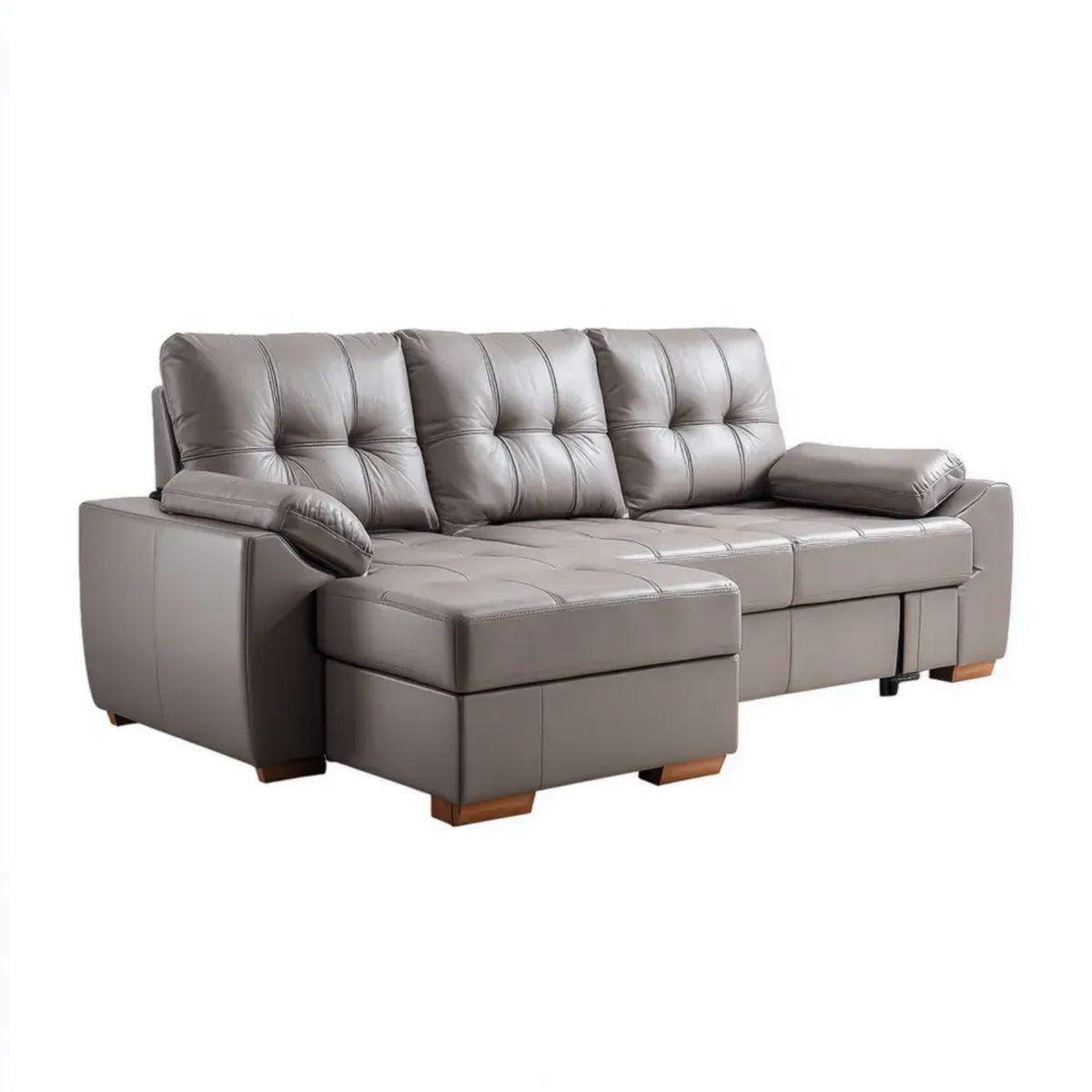 Lewostronna sofa narożna z funkcją relaksu ze skóry PU, szaro-brązowa, 270 × 165 × 100 cm