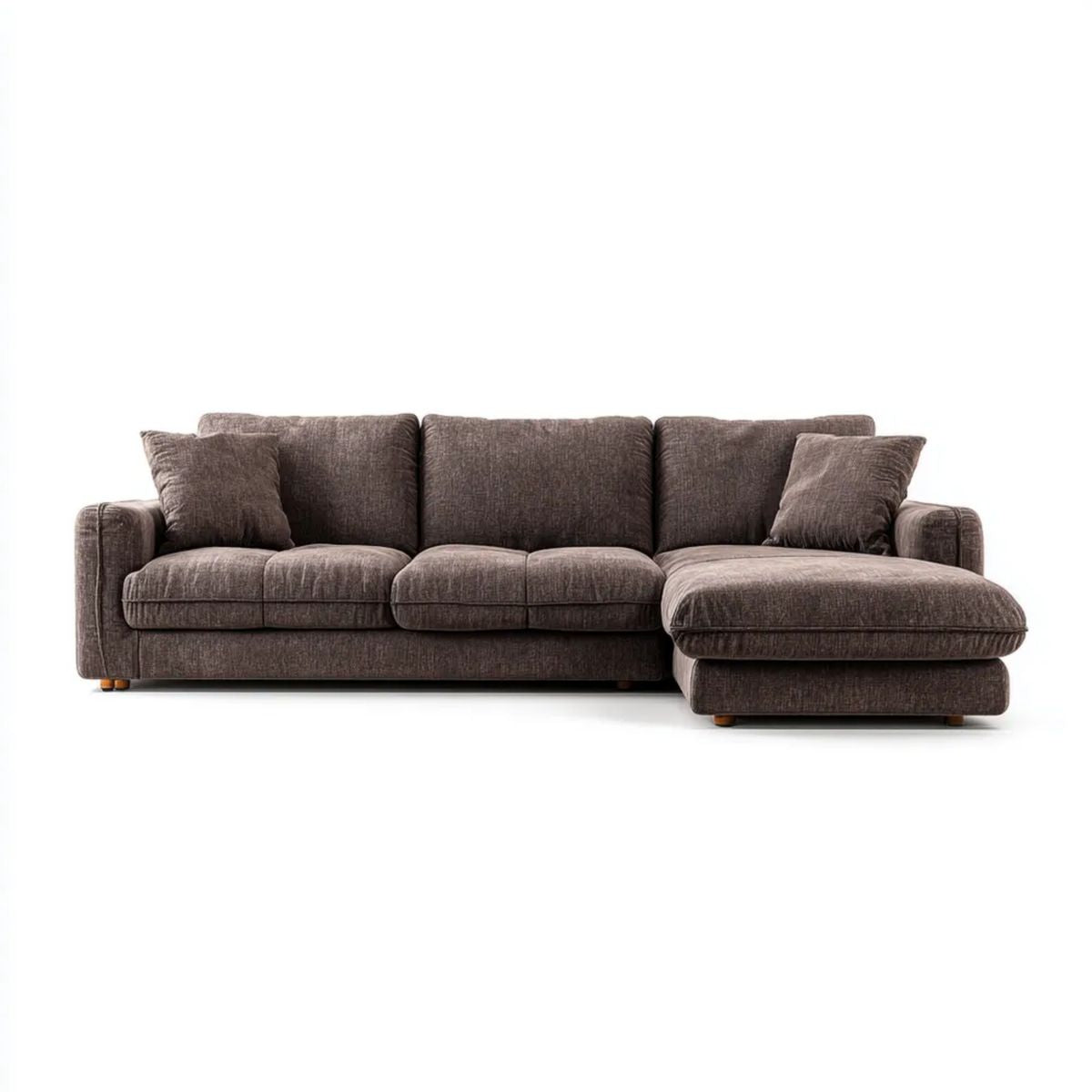 Prawostronna sofa narożna w kształcie L, brązowa, z poliestru, 280 × 170 × 90 cm