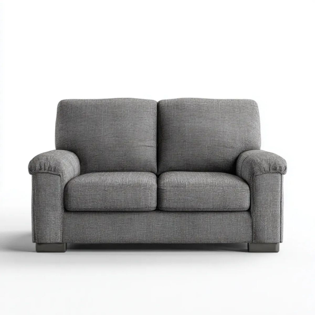 Szara sofa dwuosobowa z tapicerką poliestrową, 145 x 85 x 88 cm