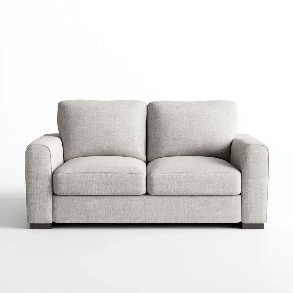 Dwuosobowa sofa tapicerowana jasnoszara z ciemnobrązowymi nóżkami, 160 x 90 x 85 cm