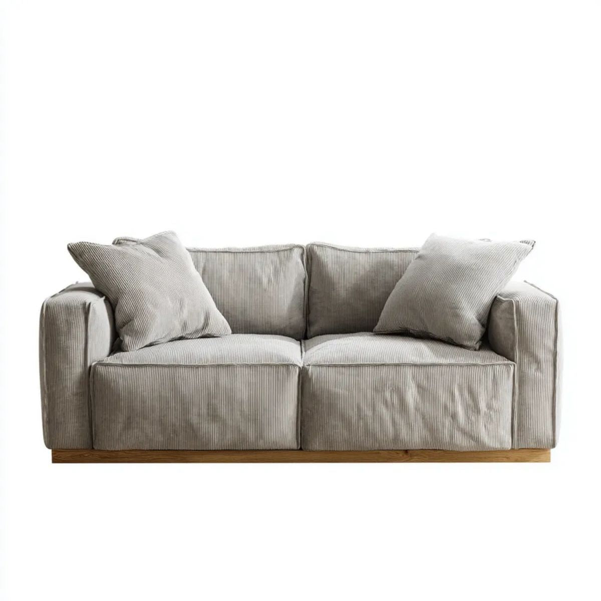Sofa dwuosobowa szarobeżowa z poliestru i drewna 180 x 90 x 85 cm