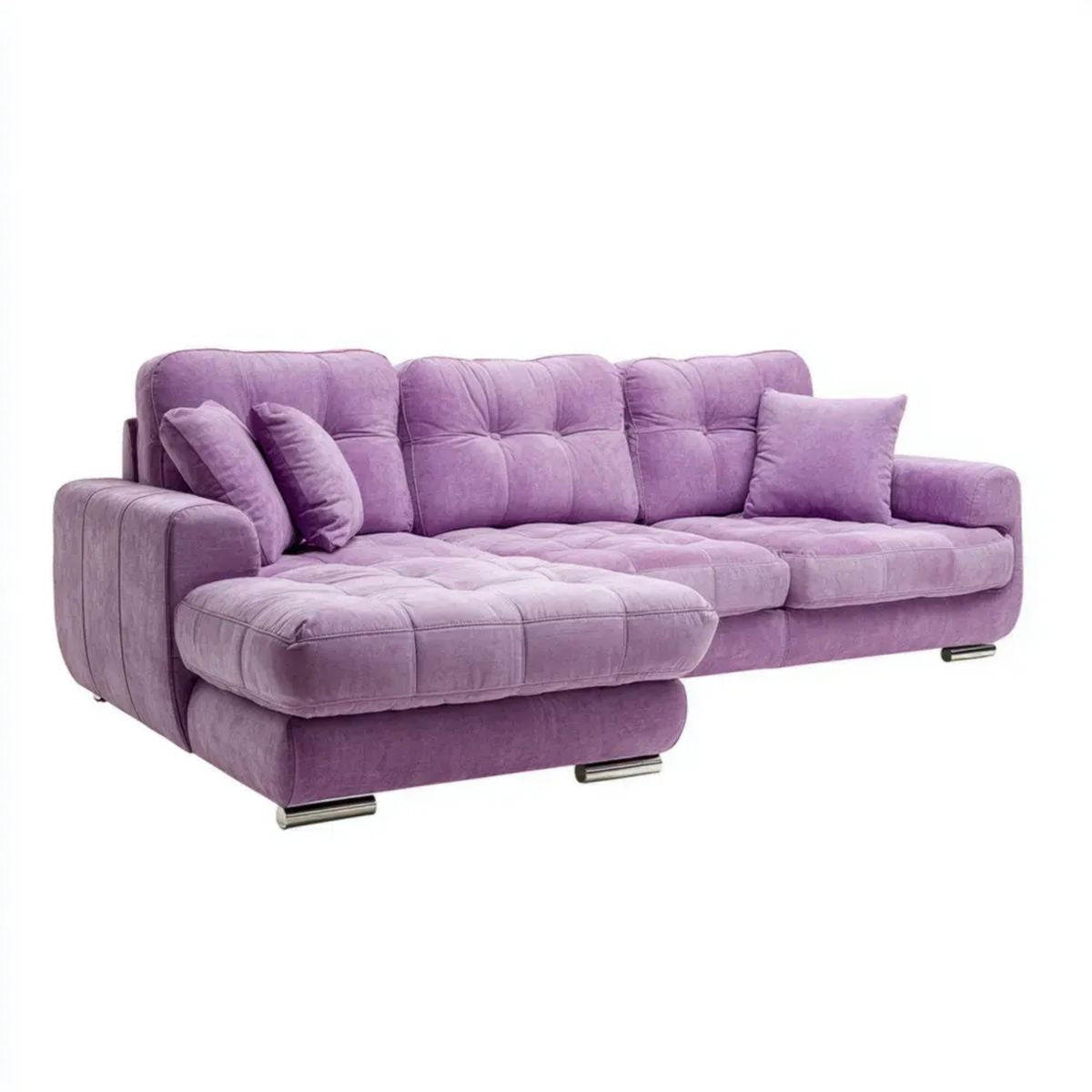 Liliowa sofa narożna w kształcie L z lewostronnym szezlongiem, aksamit poliestrowy, 290 x 170 x 90 cm