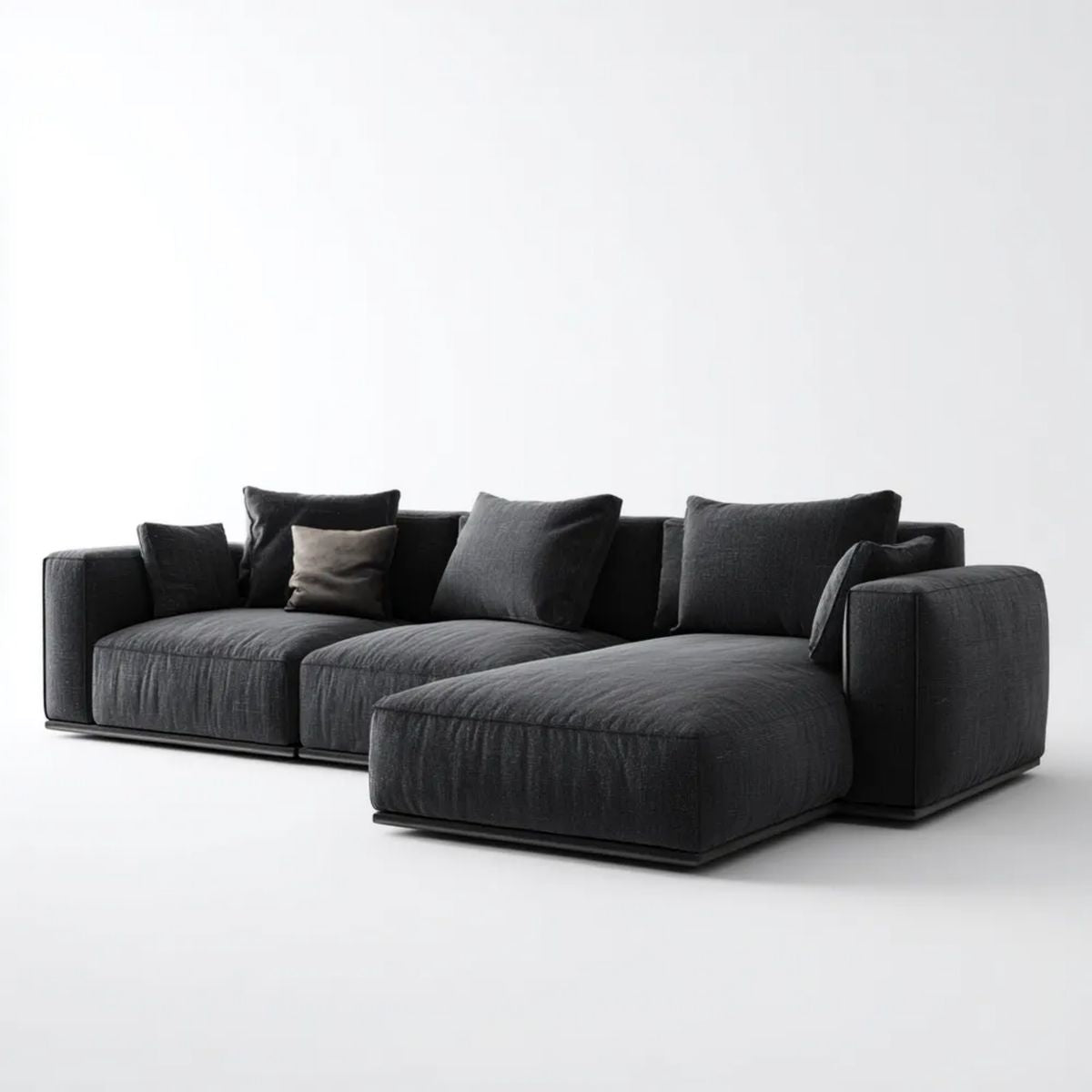 Czarna/antracytowa sofa narożna z szezlongiem z poliestru 300 x 170 x 85 cm, prawostronna, w kształcie litery L