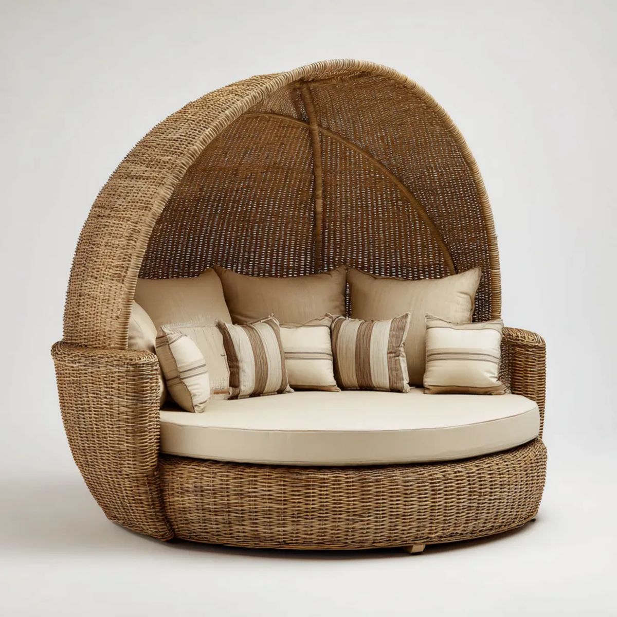 Dwuosobowa sofa ogrodowa z daszkiem z technorattanu, naturalna/beżowa, 170 x 120 x 190 cm