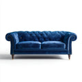 3-osobowa sofa Chesterfield z aksamitu, granatowa, 220 x 95 x 78 cm