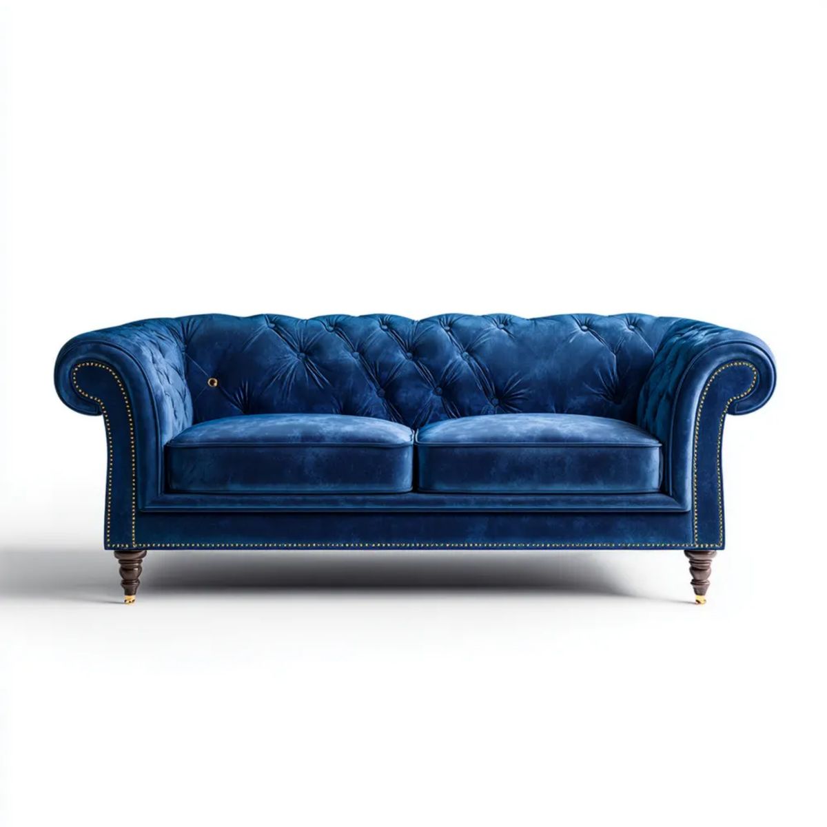 3-osobowa sofa Chesterfield z aksamitu, granatowa, 220 x 95 x 78 cm