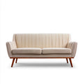 Beżowa sofa dwuosobowa z tapicerką poliestrową i drewnianymi nogami, 160 x 78 x 85 cm