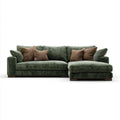 Zielona sofa narożna w kształcie L z prawostronnym szezlongiem, sztruksowa, 290 × 165 × 85 cm
