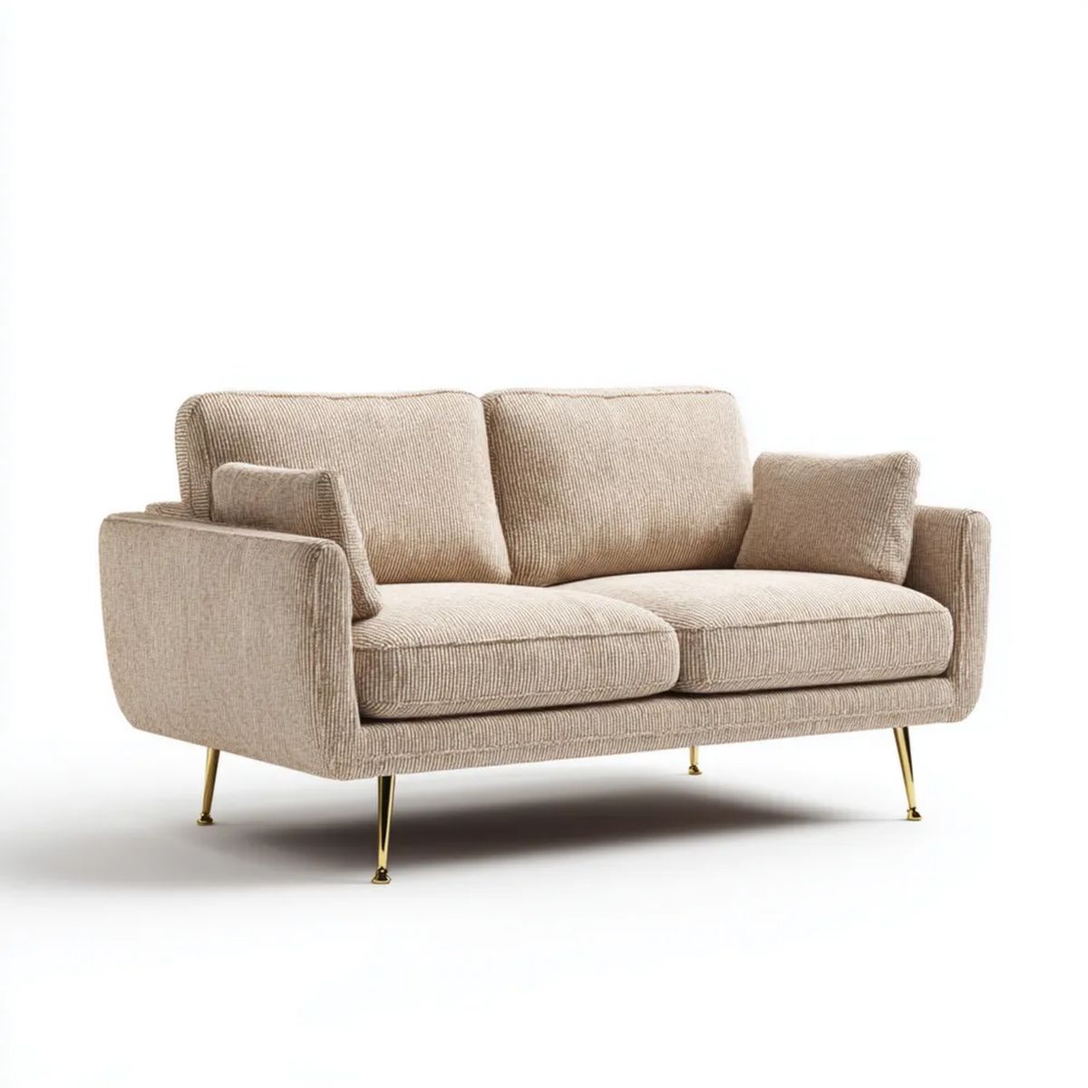 Beżowa sofa dwuosobowa z poliestru sztruksowego 170 x 85 x 85 cm ze złotymi metalowymi nogami