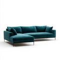 Ciemnoturkusowa sofa narożna z lewostronnym szezlongiem z aksamitu, 280 x 165 x 85 cm, kształt L