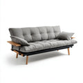Rozkładana sofa 3-osobowa z poliestru i stali, szaro-czarna z naturalnym drewnem, 200 × 90 × 85 cm