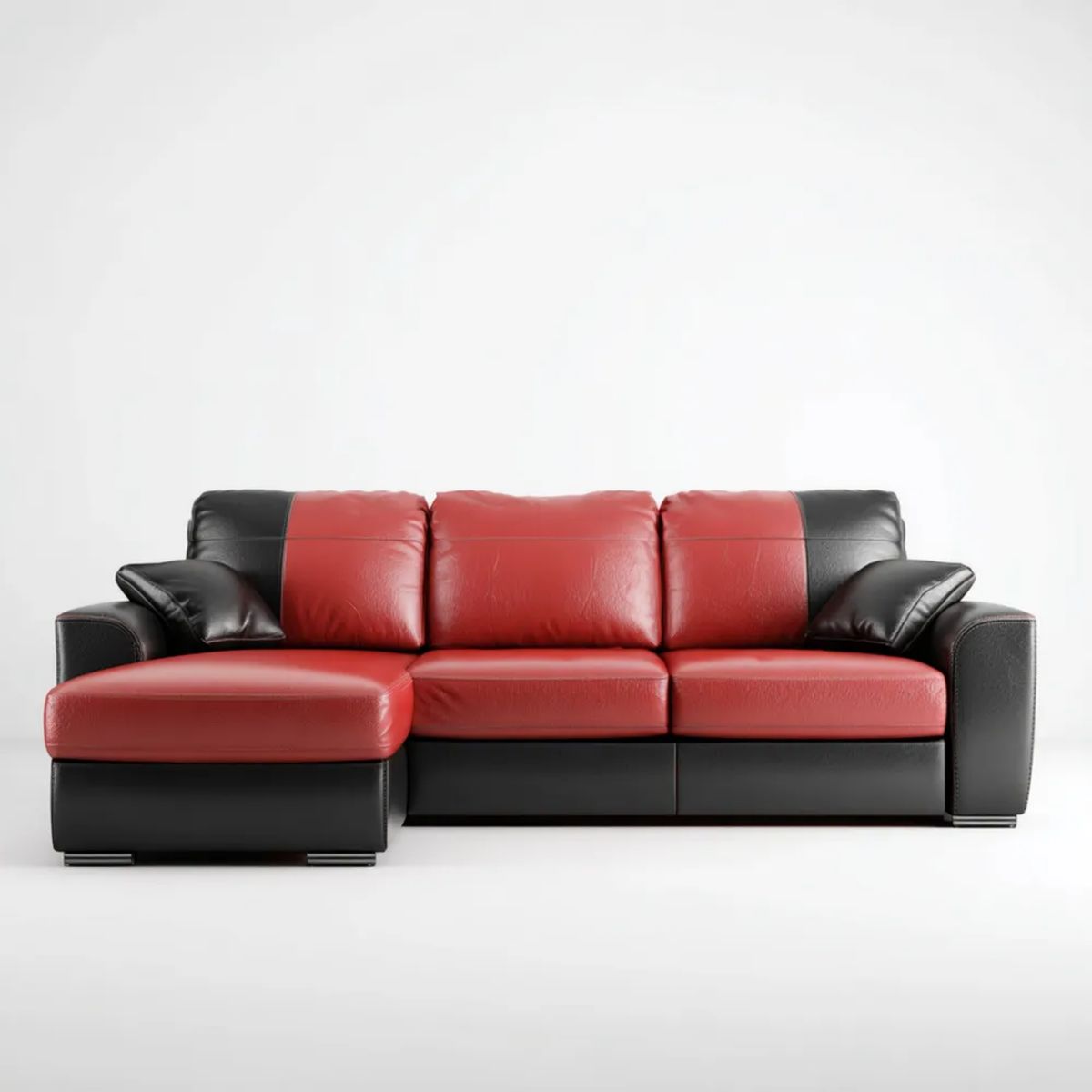 Lewostronna 3-osobowa sofa narożna z szezlongiem, tapicerka PU, czerwona/czarna, 280 × 165 × 90 cm