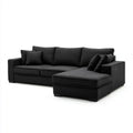 Czarny narożnik w kształcie L z prawostronnym szezlongiem, tapicerka poliestrowa, 260 × 160 × 85 cm