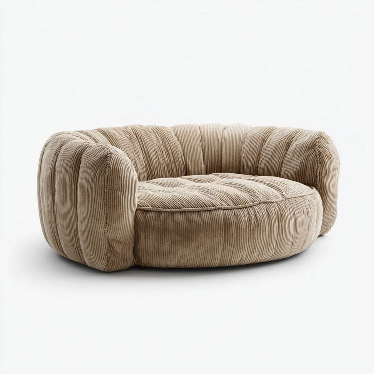 Beżowa dwuosobowa sofa ze sztruksu 160 × 95 × 75 cm, zaokrąglona