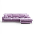 Liliowa sofa narożna w kształcie L z prawostronnym szezlongiem, aksamitowa, 280 × 170 × 85 cm
