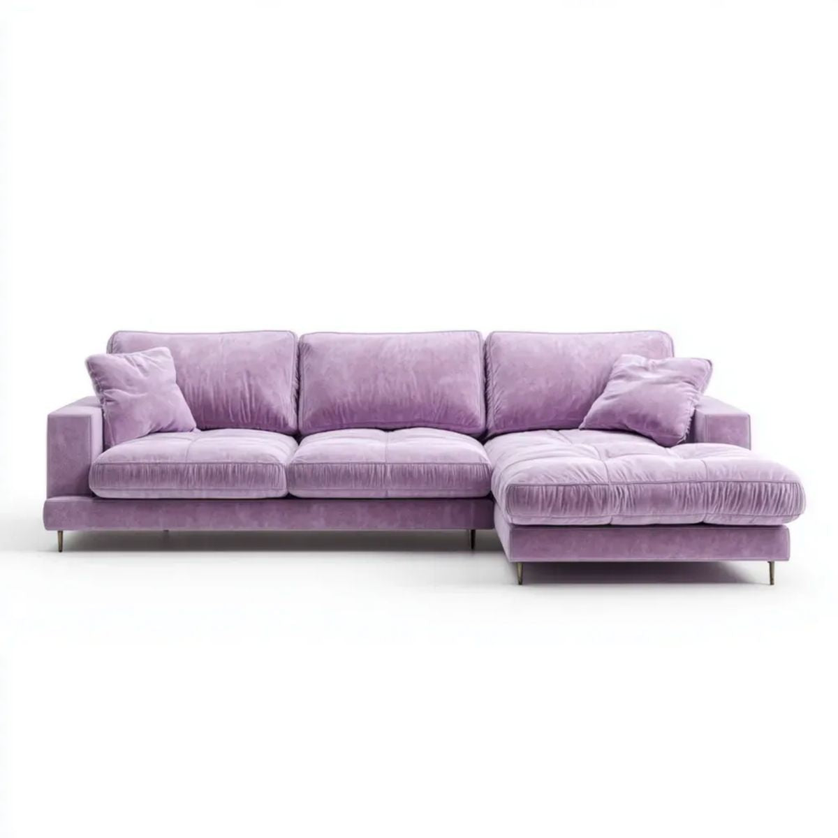 Liliowa sofa narożna w kształcie L z prawostronnym szezlongiem, aksamitowa, 280 × 170 × 85 cm
