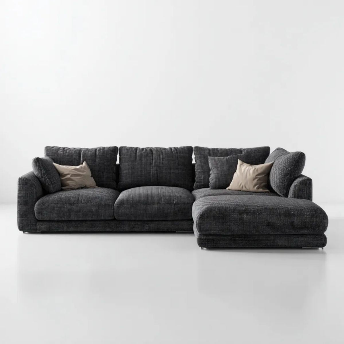 Prawostronna sofa narożna antracytowa z tapicerką poliestrową 300 x 170 x 85 cm
